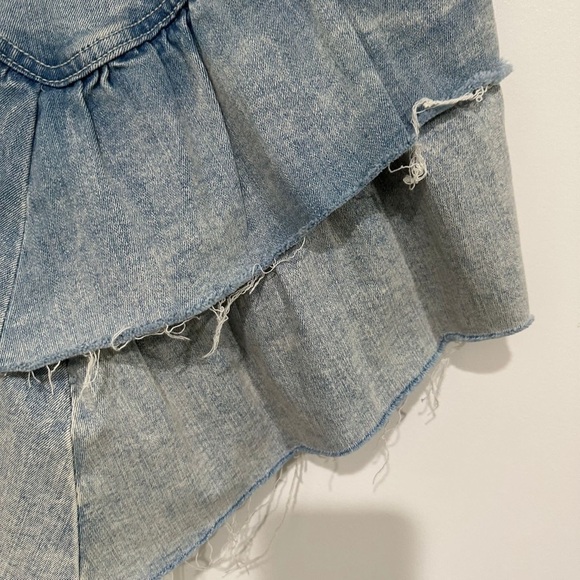 NEW MOTHER Denim The Ruffle Mini Raw Edge Skirt Threading the Needle I S… - Picture 7 of 10